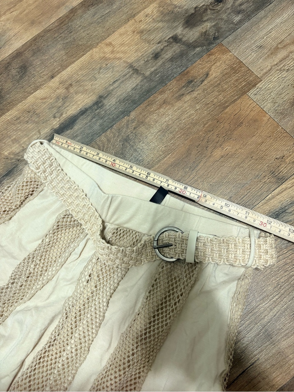 Lapis Cream Boho Crochet Panel Midi Skirt w/ Braided Belt Women’s Small - Picture 3 of 7